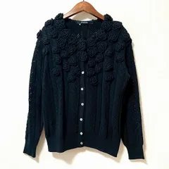 #wnc インゲボルグ INGEBORG カーディガン 黒 ニット 麻混 ラミー混 花モチーフ 美品 レディース [966732]