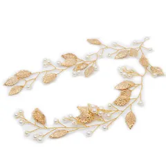 ヘッドドレス ウエディング ブライダル ヘアアクセサリー ヘッドアクセサリー ゴールド 髪飾り ボタニカル リーフ 小枝 二次会 パーティー 演奏会 [B49]