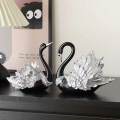オブジェ 置物 ブラックスワン 黒い白鳥 高級感 2個セット オシャレ インテリア リビング ダイニング 玄関 寝室 装飾 オーナメント 樹脂