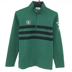 【超美品】アディダス 長袖ハイネックシャツ グリーン×黒 胸3ライン ハーフジップ ニット風  レディース L/G ゴルフウェア adidas