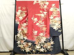 平和屋着物■豪華振袖　駒刺繍　雪輪鹿の子草花文　暈し染め　金彩　高島屋扱い　正絹　逸品　DAAQ7261ud