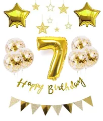 【新着商品】歳 誕生日 風船 HAPPY BIRTHDAY 風船 7 星バルーン アルミニウム 数字（7） お子様誕生日パーティー 豪華 誕生日 飾り付け セット ゴールド（yj-xx07）
