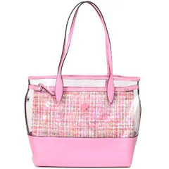 ケイトスペード バッグ katespade PVC ファブリック レザー アッシュ シースルー ツイード ラージ トリプル コンパートメント ショルダー トートバッグ ピンクマルチ WKRU6401
