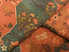 平和屋着物▽小紋　単衣　切嵌草花文　洗える着物　AAAU8701fy