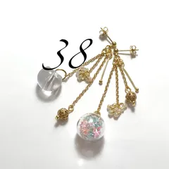 38ガラスドーム＆クリアドロップビーズピアス ハンドメイド イヤリング 現品限り