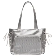 [ハルジオ] 痛バ トート レースアップ 痛バッグ 推し活バッグ トートバッグ 編み上げ リボン 痛バック レザー調 黒 白 赤 銀色 ブラック ホワイト レッド シルバー いたば かわいい おしゃれ リボン 推し活 人気 シート (シルバー) [シルバー]