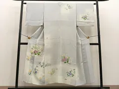 平和屋着物▽訪問着　単衣　草花文　暈し染め　金銀彩　正絹　逸品　BAAS7745ui