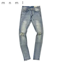 mnml X1 クラッシュ ダメージ スキニー デニム パンツ ヴィンテージブルー 青 STRETCH DENIM VintageBlue ミニマル