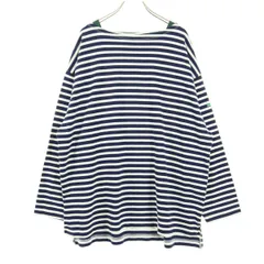 美品 niko and... ニコアンド ボーダー 長袖 ボートネック カットソー M グリーン メンズ 古着