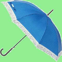 【在庫処分】ベーシックスタンダード 長傘 レディース かわいい デザイン おしゃれ レザー ハンドル 58cm ワンタッチ ジャンプ傘 丈夫 耐風 グラスファイバー骨 ドット & 縁 レース 花柄 ブルー