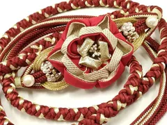 平和屋着物●和装小物　振袖用帯締め　装飾　つまみ細工　パール　金糸　撚り房　逸品　AAAW4584ay