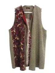 シセンドウ 詩仙堂 HITOSHI TAMURA  ちりめん ロング ベスト 縮緬 えんじ色 ベージュ系 ジレ トップス プリント