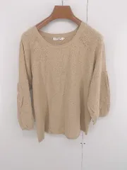 ◇ Samansa Mos2 blue ナチュラル オーバーサイズ 薄手 長袖 ニット セーター サイズL ベージュ系 レディース E  【1306160026195】