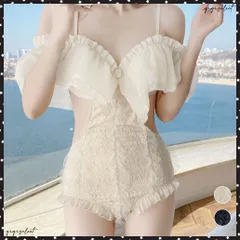 フリル水着 韓国風ワンピース水着モノキニビッグフリル オフショルダー 可愛い水着 スイムウェア セクシーオールインワン水着 オトナ女子ビーチ海水浴 チュール水着オフショル水着夏海 海水浴温泉リゾート ハイウエスト?水着