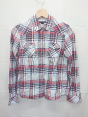 ◇ Θ TOMMY HILFIGER ト チェック 長袖 シャツ サイズXS ライトブルー レッド ネイビー系 レディース E  【1505290025072】