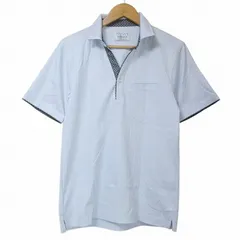 ニコルクラブフォーメン NICOLE CLUB FOR MEN スキッパ－ポロシャツ 針抜きストライプ柄 シルケットスムース 半袖 衿ワイヤー 46 M サックス Xのサムネイル