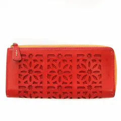 ゲンテン genten 長財布 レザー カットワーク 花柄 ラウンドファスナー 赤 レッド /☆G