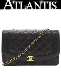 シャネル CHANEL ダイアナ25 マトラッセチェーンショルダーバッグ 黒 ラムスキン G金具 3番台 【70339】