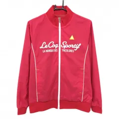 【美品】ルコックゴルフ ジャケットブルゾン ピンク×白 ロゴプリント 裏地メッシュ レディース L ゴルフウェア le coq sportif