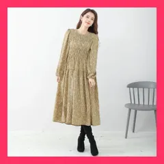 ★スタッフおすすめ★【2024新作】【M?L】線画花柄シャーリングワンピース(C ブラック[02] [デザイン]・全体 おすすめ おしゃれ　★売れ筋★　大人気 11995844