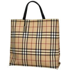 【在庫一掃】 バーバリー BURBERRY チェック柄 トートバッグ ハンドバッグ トートバッグ コーティングキャンバス ベージュ ブラック レディース 【中古】