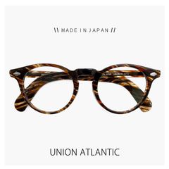 【新品】 ユニオンアトランティック メガネ ua3635-br 日本製 unionatlantic 眼鏡  メンズ レディース ボストン 型 太め フレーム 太セル ブラウン ストライプ ダミーレンズ発送
