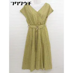 ◇ ◎ natural couture NICE CLAUP 花柄 カシュクール 半袖 膝下丈 ワンピース サイズF マスタード ホワイト系 レディース  【中古】 【1111300005615】