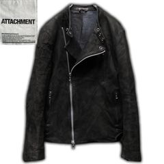 attachment デストロイ加工 セミダブルライダースジャケット サイズ３ Tバック 羊革 ラフアウト 革ジャン ロッカーズ バイカー アタッチメント