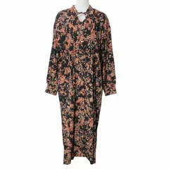 ジャーナルスタンダード レリューム JOURNAL STANDARD relume 美品 23AW ジオフラワープリントタックワンピース 23040462708040 ロング 長袖 花柄 リボン スタンドカラー オレンジ ブラック フリーサイズ X