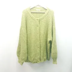 ◇ AUNT MARIES ラウンドネック フロントボタン 無地 長袖 ニットカーディガン サイズFREE ライトグリーン レディース E  【1310050014612】