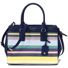 ケイトスペード バッグ katespade キャンバス サフィアーノレザー キャメロン ボードウォーク ストライプ ボーダー ミディアム サッチェル 2WAY ショルダー ハンド バッグ マルチ WKRU5931