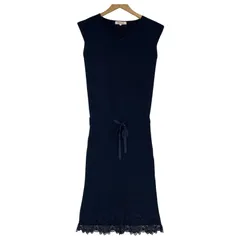 Apuweiser-riche アプワイザー・リッシェ 裾レース Vネックワンピース size1/ネイビー