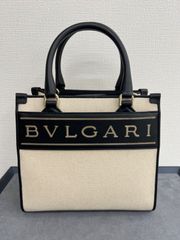 極美品　新作　BVLGARIブルガリ21AWロゴキャンバスレザー2WAYショルダートートバッグスモールアイボリー