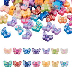 約50個 混合色 蝶 粘土ビーズ クレイビーズ 8~10x10~12x4~5mm