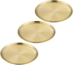 Asdays ステンレス プレート スパイスカレー お皿 ケーキ おしゃれプレート キャンプ 丸型 ステンレス製(ゴールド,  直径14cm（3枚セット）)