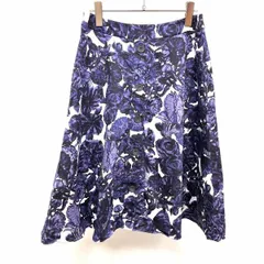 古着 ローラアシュレイ LAURA ASHLEY 若干薄手 フレアスカート 飾りボタン 裏地付き 花柄 綿100% 11号 L ネイビー×ホワイト 紺 レディース