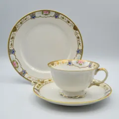 オフィス オールド Noritake 香色帯 金彩 唐草 窓絵薔薇図紋 トリオ