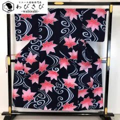 夏着物 浴衣 流水に紅葉 青褐色 K-4976