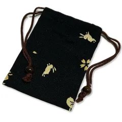 ポーチ 巾着 可愛い ウサギ柄 小物 和柄 （ブラック系）縮緬 ちりめん コンパクト 収納