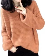 NEIMAN BY(ニーマンバイ) やわらか Vネック ニット セーター シンプル 無地 レディース( オレンジ,  L)