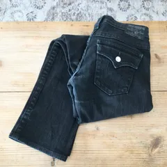 6018 【Y2K】True Religion ブラックデニム W26 ダメージ加工 ローライズ トゥルーレリジョン ジーンズ 黒系 ヴィンテージ レディース