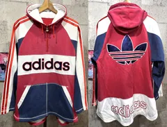 90'S アディダス 1/4ジップ ビッグロゴ スウェット パーカー L-O adidas ヴィンテージ デサント