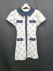 ◇ ⊂ Swankiss スワンキス ロゴ刺繍 半袖 ミニ丈 ワンピース サイズF ホワイト ネイビー系 レディース E  【1507230010162】
