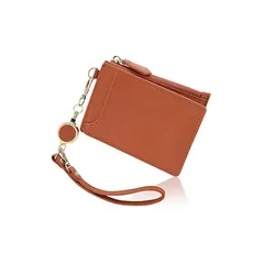 [GRAV] パスケース 定期入れ リール付き レディース かわいい カードケース 薄型 コインケース キャメル（キーチェーン ストラップ付き） 0