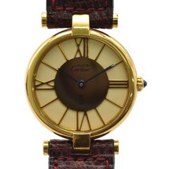 CARTIER カルティエ マスト ヴァンドーム ヴェルメイユ メンズ腕時計 クォーツ　GP/革 アイボリー文字盤 ヴィンテージ 【中古】