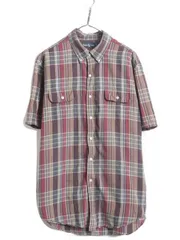 【お得なクーポン配布中!】 90s ラルフローレン インディアン マドラス チェック 半袖 ボタンダウン シャツ メンズ XL / 90年代 オールド ポロ 半袖シャツ 3点留め BD