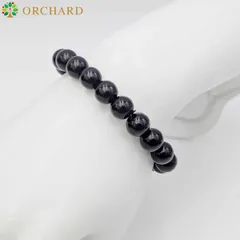 天然石 ラバー製 サイズフリー ブラックオニキス ブレスレット 内径17cm メンズ レディース 意志の強さと保護