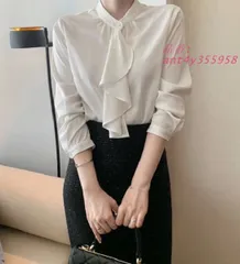 ブラウス レディース トップス 長袖 ボウタイブラウス 春 スーツ 白 シャツブラウス 通勤服 秋 インナー バンド大きいサイズ オフィス スカーフタイ ant4y355958