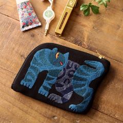 ポーチ 小物入れ 刺繍 フラットポーチ おしゃれ かわいい デザイン 小さめ 厚手 アクセサリーポーチ CHIZURI刺繍 コットンシルエットポーチ
