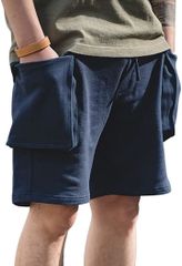 スエット ハーフパンツ 膝上 ポケットつき メンズ ショートパンツ 半ズボン ルームウェア ネイビー( アクアネイビー,  XL)